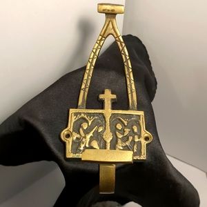Brass wall hook. "Ancienne Patere" Old wall hook.  Cross Religious.